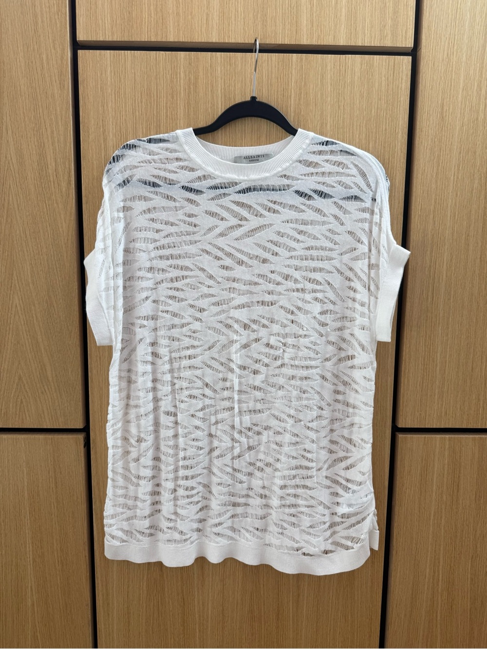 AllSaints White Sheer Patterned Short Sleeve Top